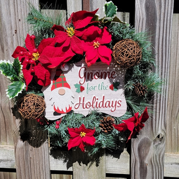 Rustic Country Gnome for the Holidays Wreath - Rustic Poinsettia Wreath - Picture 10 of 10